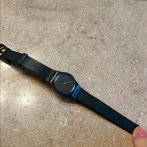 Black swatch watch with stripes. 1985/86?